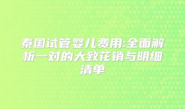 泰国试管婴儿费用:全面解析一对的大致花销与明细清单