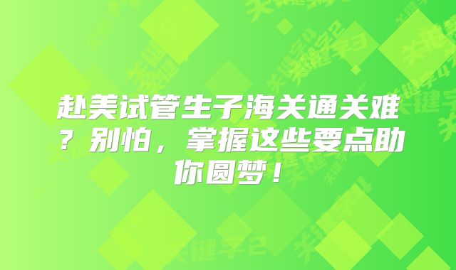 赴美试管生子海关通关难？别怕，掌握这些要点助你圆梦！