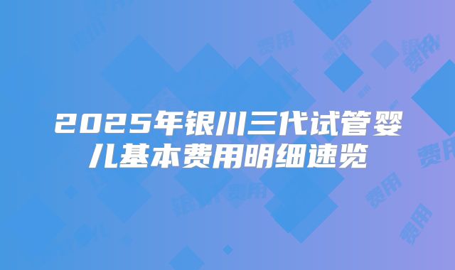 2025年银川三代试管婴儿基本费用明细速览