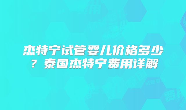 杰特宁试管婴儿价格多少？泰国杰特宁费用详解