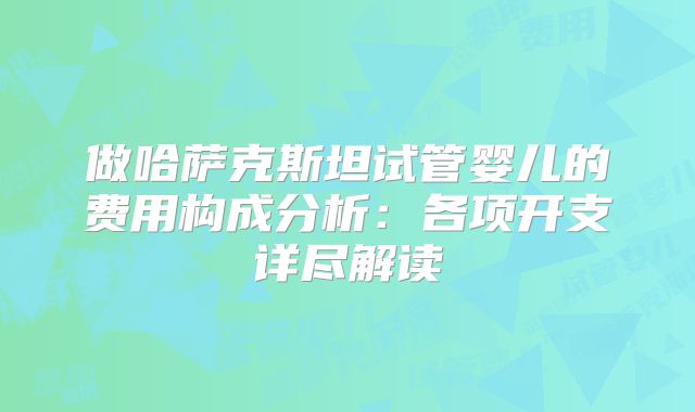 做哈萨克斯坦试管婴儿的费用构成分析：各项开支详尽解读