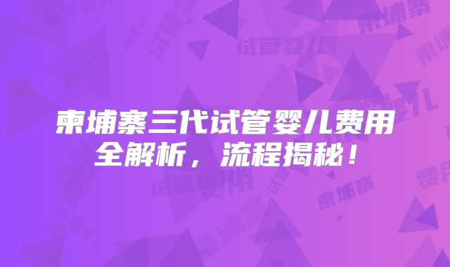 柬埔寨三代试管婴儿费用全解析,流程揭秘!