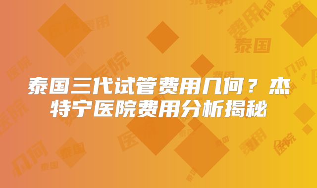 泰国三代试管费用几何？杰特宁医院费用分析揭秘