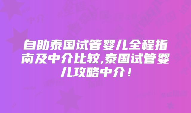 自助泰国试管婴儿全程指南及中介比较,泰国试管婴儿攻略中介！
