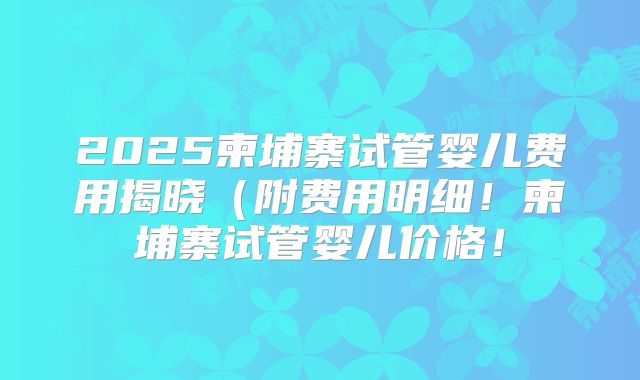 2025柬埔寨试管婴儿费用揭晓（附费用明细！柬埔寨试管婴儿价格！