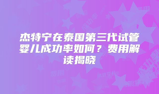 杰特宁在泰国第三代试管婴儿成功率如何?费用解读揭晓
