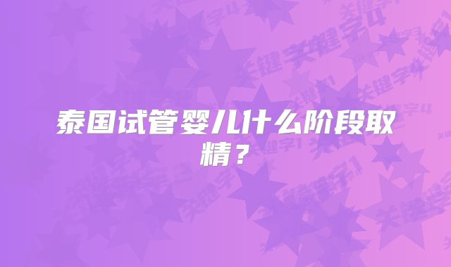 泰国试管婴儿什么阶段取精?