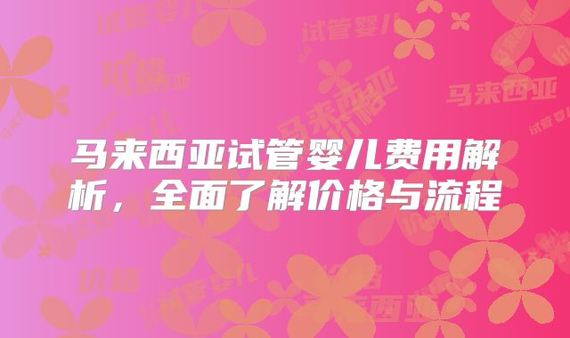 马来西亚试管婴儿费用解析，全面了解价格与流程