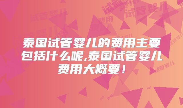 泰国试管婴儿的费用主要包括什么呢,泰国试管婴儿费用大概要！