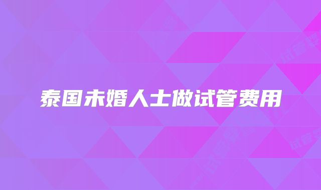 泰国未婚人士做试管费用