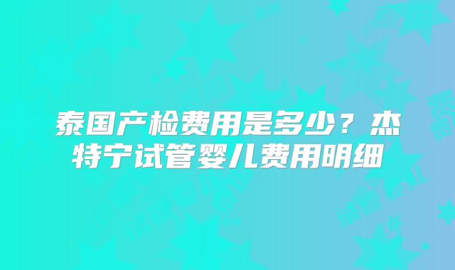 泰国产检费用是多少？杰特宁试管婴儿费用明细