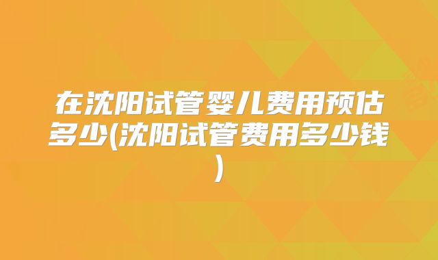 在沈阳试管婴儿费用预估多少(沈阳试管费用多少钱)