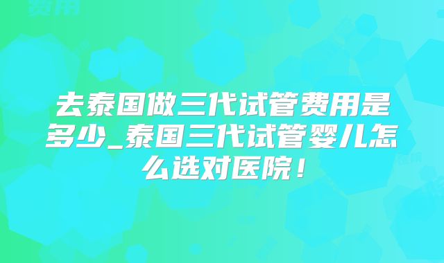 去泰国做三代试管费用是多少_泰国三代试管婴儿怎么选对医院!