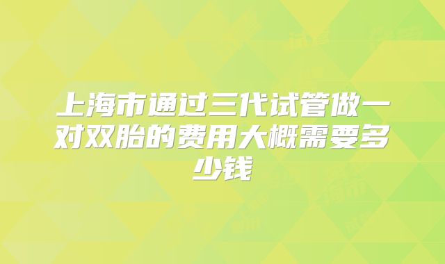 上海市通过三代试管做一对双胎的费用大概需要多少钱