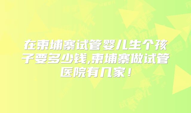 在柬埔寨试管婴儿生个孩子要多少钱,柬埔寨做试管医院有几家！