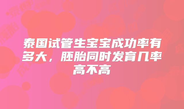 泰国试管生宝宝成功率有多大,胚胎同时发育几率高不高