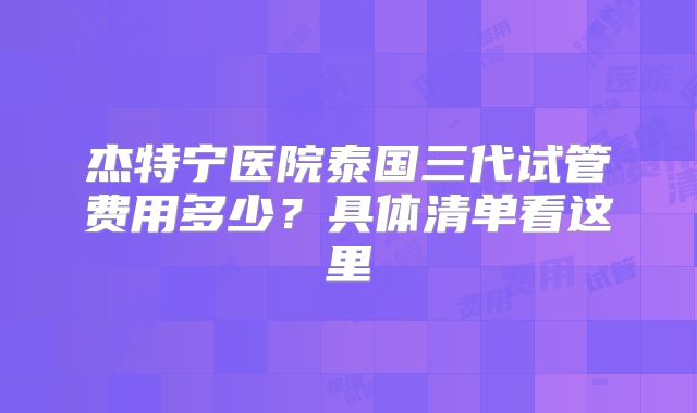 杰特宁医院泰国三代试管费用多少?具体清单看这里