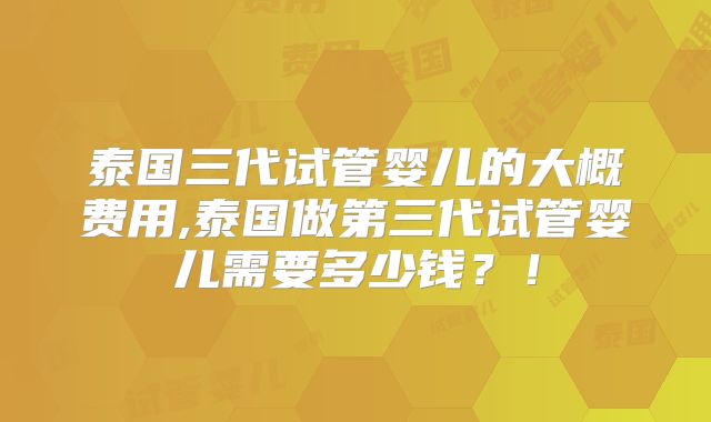 泰国三代试管婴儿的大概费用,泰国做第三代试管婴儿需要多少钱？！
