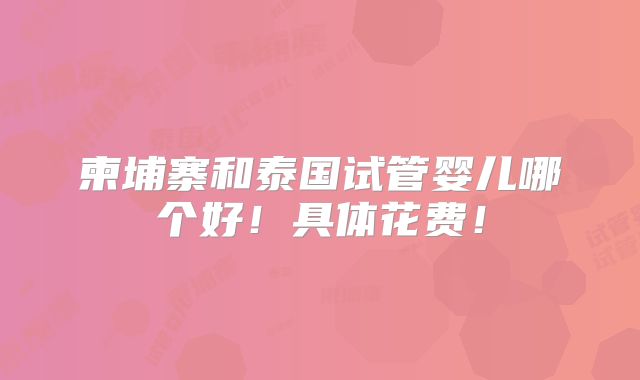 柬埔寨和泰国试管婴儿哪个好!具体花费!