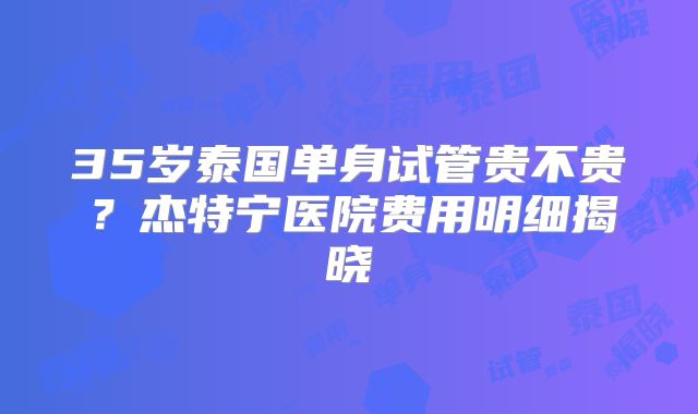 35岁泰国单身试管贵不贵？杰特宁医院费用明细揭晓