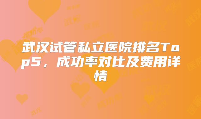 武汉试管私立医院排名Top5,成功率对比及费用详情