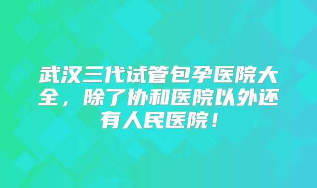武汉三代试管包孕医院大全,除了协和医院以外还有人民医院!