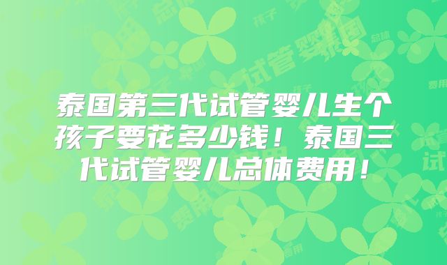 泰国第三代试管婴儿生个孩子要花多少钱!泰国三代试管婴儿总体费用!