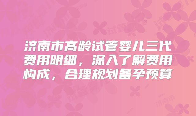 济南市高龄试管婴儿三代费用明细，深入了解费用构成，合理规划备孕预算