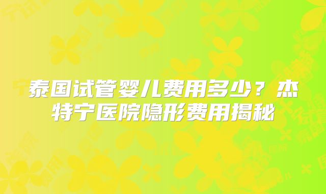 泰国试管婴儿费用多少？杰特宁医院隐形费用揭秘