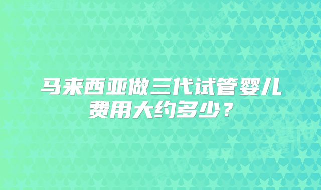 马来西亚做三代试管婴儿费用大约多少?