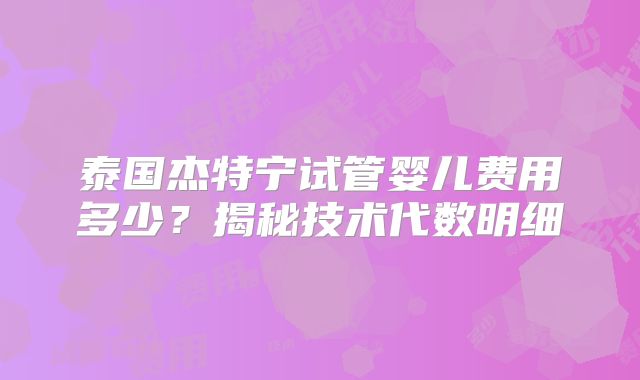 泰国杰特宁试管婴儿费用多少?揭秘技术代数明细