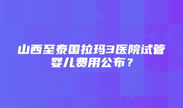 山西至泰国拉玛3医院试管婴儿费用公布?