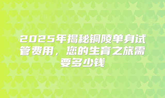 2025年揭秘铜陵单身试管费用，您的生育之旅需要多少钱