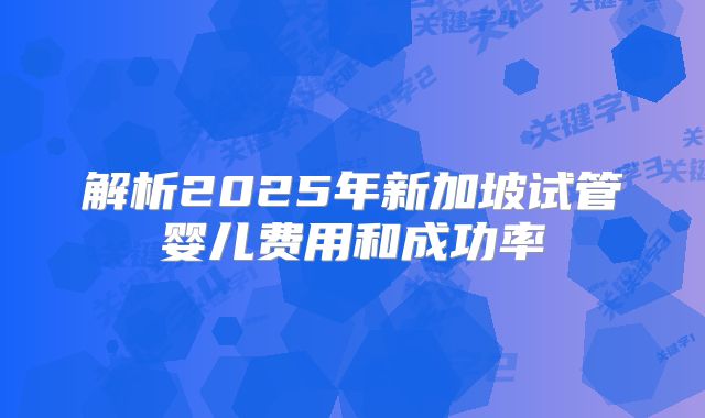 解析2025年新加坡试管婴儿费用和成功率