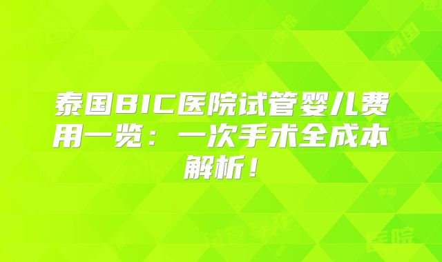 泰国BIC医院试管婴儿费用一览：一次手术全成本解析！
