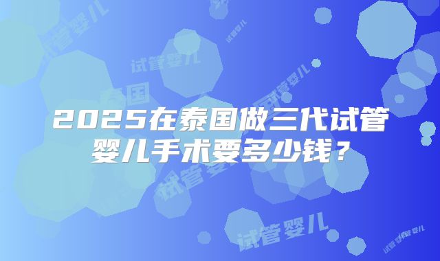 2025在泰国做三代试管婴儿手术要多少钱？