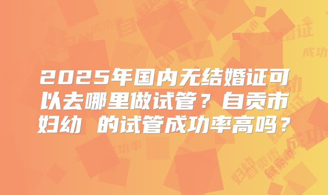 2025年国内无结婚证可以去哪里做试管?自贡市妇幼 的试管成功率高吗?