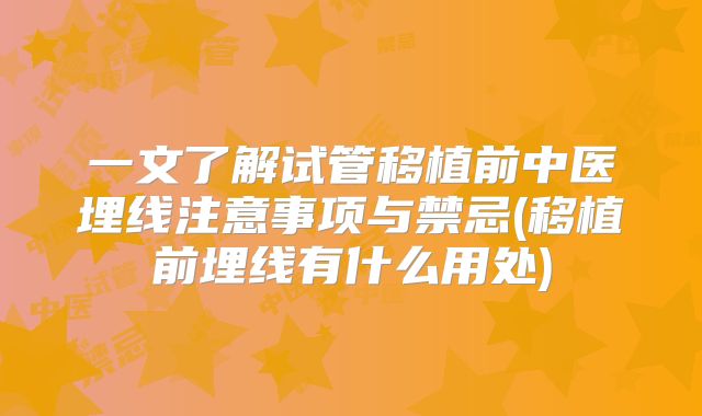 一文了解试管移植前中医埋线注意事项与禁忌(移植前埋线有什么用处)