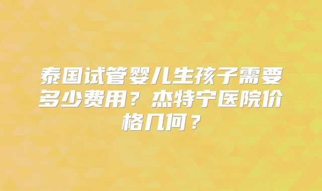 泰国试管婴儿生孩子需要多少费用？杰特宁医院价格几何？
