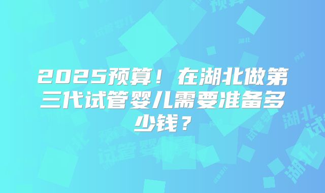 2025预算!在湖北做第三代试管婴儿需要准备多少钱?