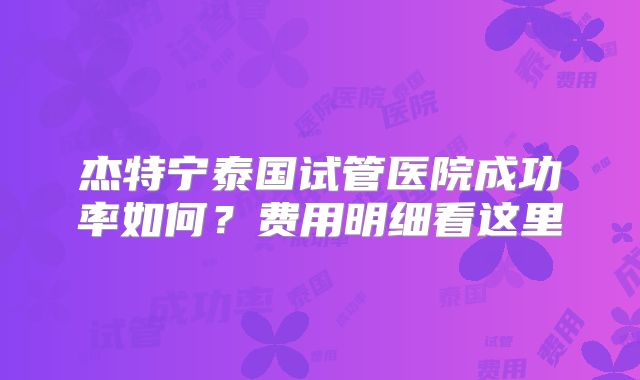 杰特宁泰国试管医院成功率如何？费用明细看这里