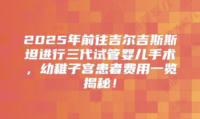 2025年前往吉尔吉斯斯坦进行三代试管婴儿手术，幼稚子宫患者费用一览揭秘！