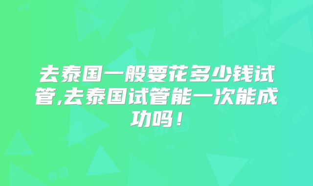 去泰国一般要花多少钱试管,去泰国试管能一次能成功吗!