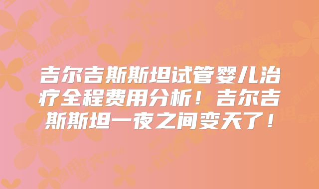 吉尔吉斯斯坦试管婴儿治疗全程费用分析！吉尔吉斯斯坦一夜之间变天了！