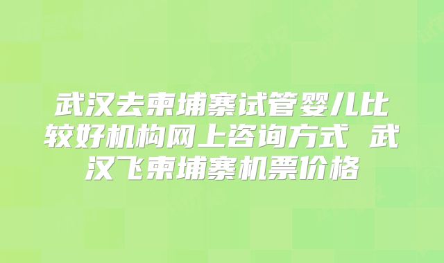 武汉去柬埔寨试管婴儿比较好机构网上咨询方式 武汉飞柬埔寨机票价格