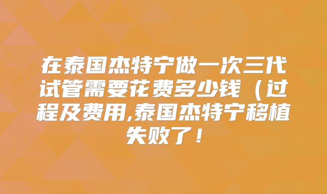 在泰国杰特宁做一次三代试管需要花费多少钱（过程及费用,泰国杰特宁移植失败了！