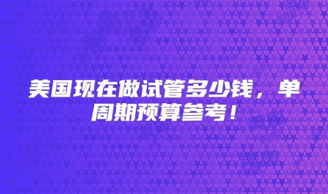 美国现在做试管多少钱,单周期预算参考!