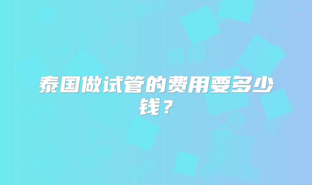 泰国做试管的费用要多少钱？