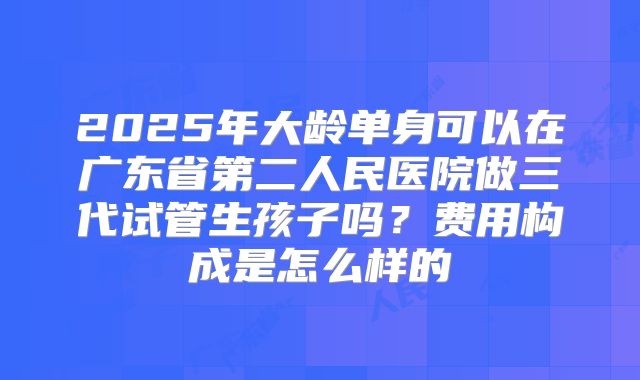 2025年大龄单身可以在广东省第二人民医院做三代试管生孩子吗？费用构成是怎么样的