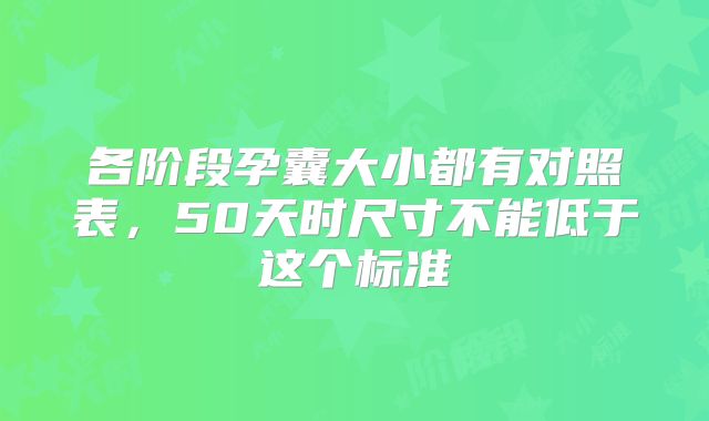 各阶段孕囊大小都有对照表,50天时尺寸不能低于这个标准